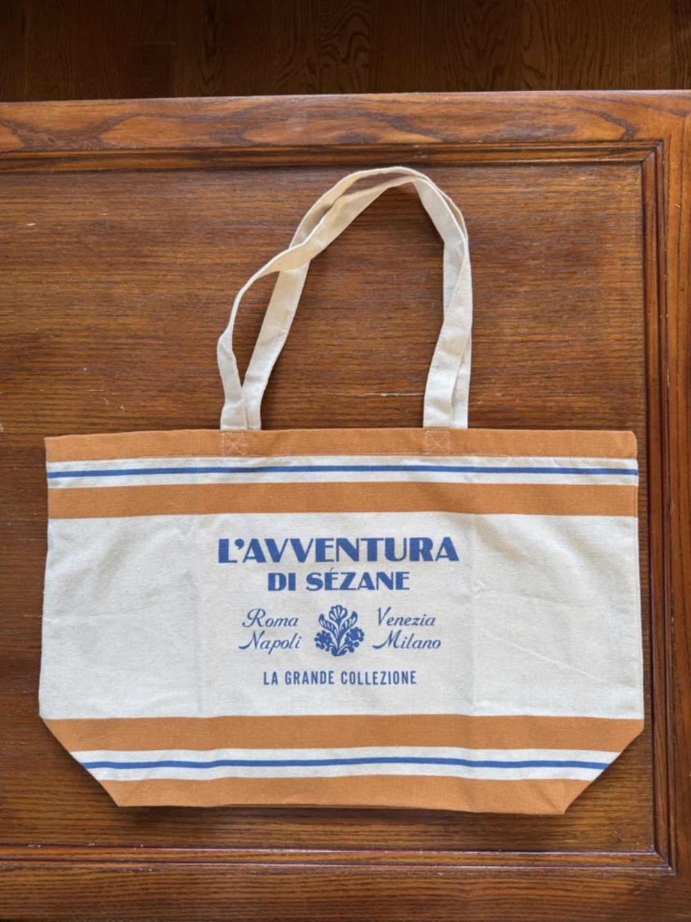 new Sézane l'Avventura di Sezane striped gold tan amber tote limited edition